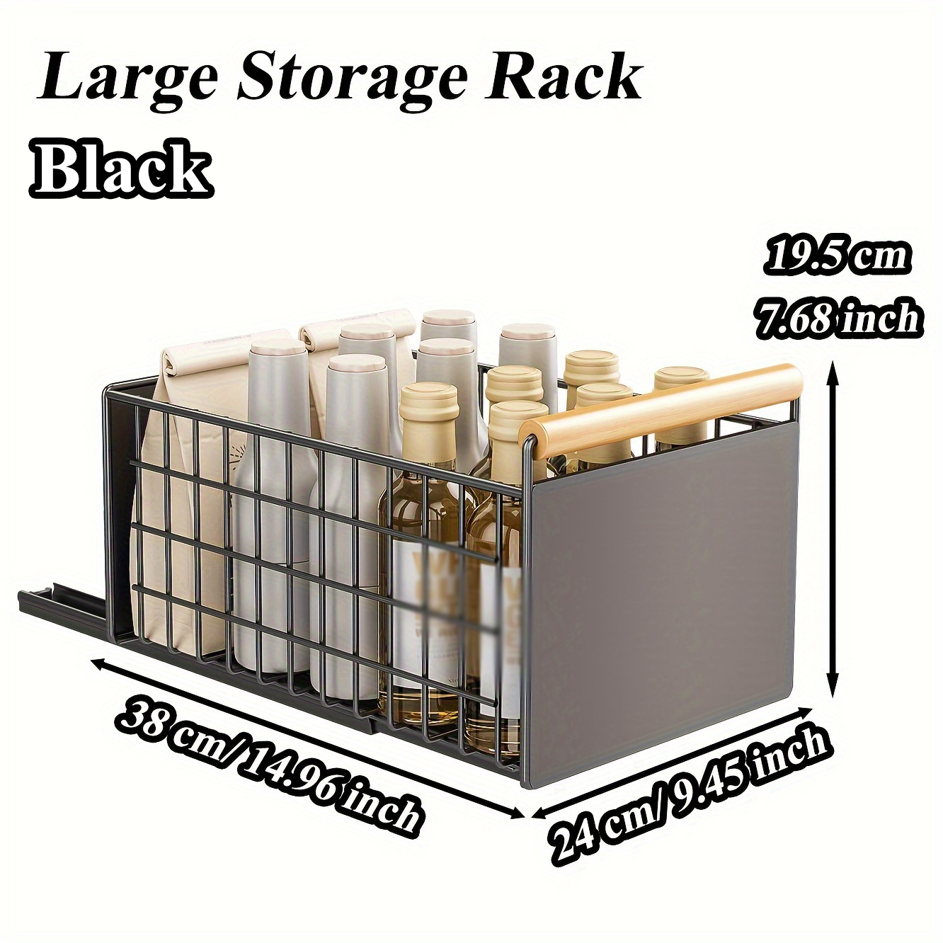 Pull Out Dish Rack With Wooden Handle & Drain Tray, Multifunctional Single Layer Dish Drying Rack For Under Sink Storage black Big Storage