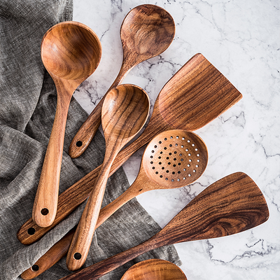 Premium Natural Teak Wood Kitchen Utensils Eco Friendly, Non Toxic Cooking Spoons Premium Natural Teak Wood Kitchen Utensils Eco Friendly, Non Toxic Cooking Spoons