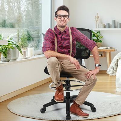 Adjustable Height Mid Back Mesh Drafting Office Chair, Ergonomic Swivel Stool For Work & Study Adjustable Height Mid Back Mesh Drafting Office Chair, Ergonomic Swivel Stool For Work & Study