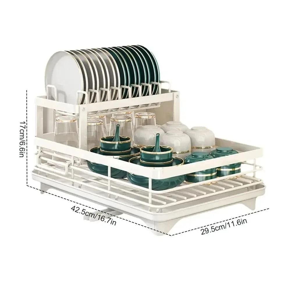 Adjustable Over Sink Dish Drying Rack With Drainboard And Cutlery Storage For Kitchen Counters white e