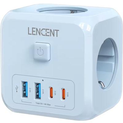 7 in 1 EU Plug Wall Socket Extender With USB C And Switch Control blue eu Plug