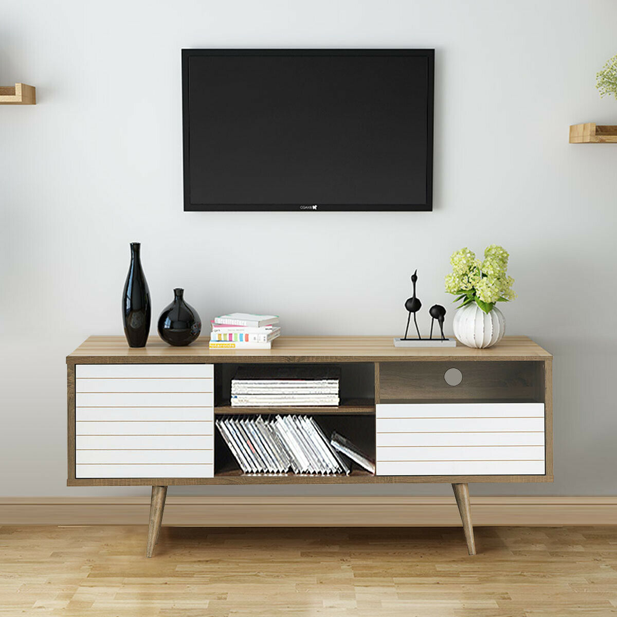 65 Inch TV Stand With Storage, Mid Century Modern Entertainment Center & Shelves 65 Inch TV Stand With Storage, Mid Century Modern Entertainment Center & Shelves
