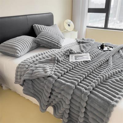 Soft Coral Fleece Multifunctional Blanket Solid Color Thickened Wide Striped Design For Bed, Cover, Or Nap Use gray 78.74 X 90.55