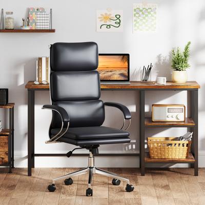 Ergonomic Leather Office Chair With Adjustable Height, Rocking Function, Lumbar Support, And Removable Cushions Ergonomic Leather Office Chair With Adjustable Height, Rocking Function, Lumbar Support, And Removable Cushions