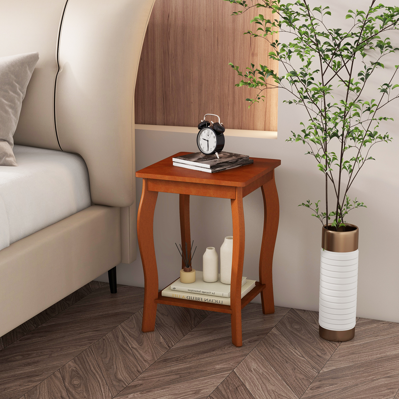 15 Inch 2 Tier Square End Table With Storage Shelf Sturdy Rubber Wood Nightstand & Space Saving Side Table 15 Inch 2 Tier Square End Table With Storage Shelf Sturdy Rubber Wood Nightstand & Space Saving Side Table