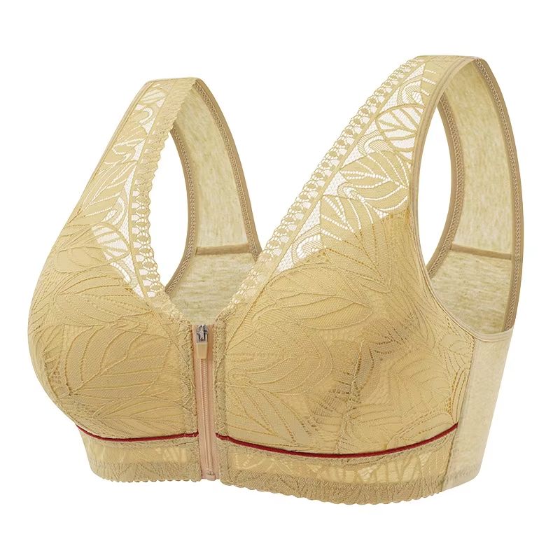Plus Size Front Zip Sports Bra Cotton Support Tank beige 40 l