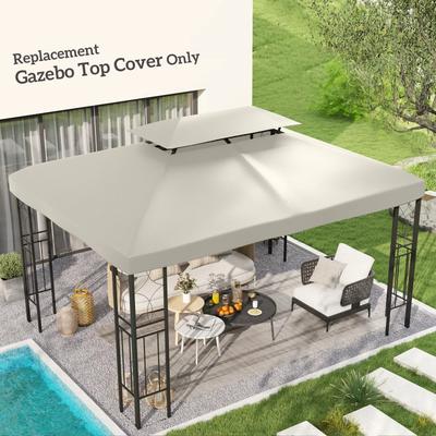 Replacement Gazebo Canopy Top Cover, 13x10ft 2 Tier Cream White Patio Shade Replacement Gazebo Canopy Top Cover, 13x10ft 2 Tier Cream White Patio Shade