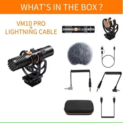 On Camera Cardioid Shotgun Microphone With Shock Mount For DSLR And Smartphones with Lightning Cable