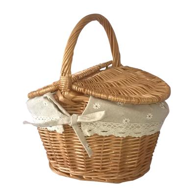 Sturdy Wicker Picnic Basket With Removable Washable Lining, Double Lid Handle Picnic Hamper For Beach, Hiking & Outdoor 26x18x14cm