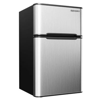 Compact Mini Fridge With Freezer, LED Light Perfect Dorm Fridge With 2 Door For Bedroom & Office silver