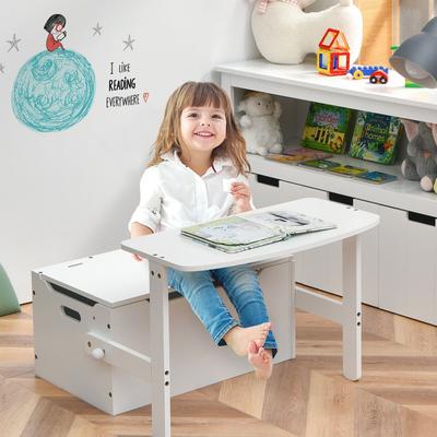 3 in 1 Kids Convertible Storage Bench, Wood Activity Table & Chair Set For Toddlers 3 in 1 Kids Convertible Storage Bench, Wood Activity Table & Chair Set For Toddlers