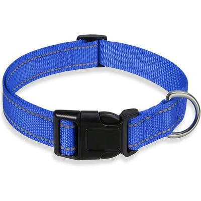 Reflective Dog Collar Strap, Adjustable Safety Nylon Pet Collar With Traction Rope, Suitable For Small And Medium Sized blue medium