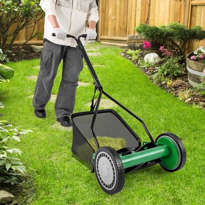 14 Inch Push Lawn Mower With 5 Steel Blades & Detachable Grass Catcher Bag, Manual Reel Mower For Small Yards & Clean 14 Inch Push Lawn Mower With 5 Steel Blades & Detachable Grass Catcher Bag, Manual Reel Mower For Small Yards & Clean