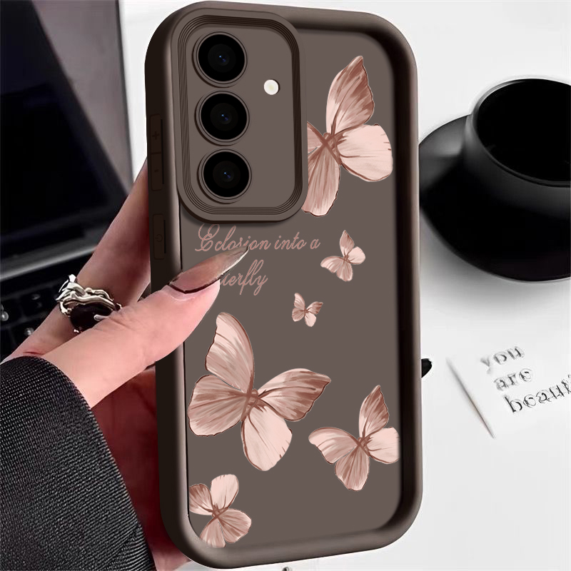 Trendy Gold Butterfly TPU Phone Case Stylish Protective Cover For Samsung Galaxy coffee for Samsung S23 Plus