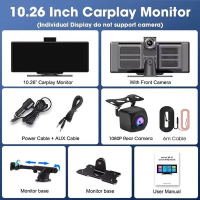 10.26 Inch 4K Smart Dash Cam Mirror With CarPlay Android Auto And GPS + 64gb 10m Monitor Rear Cam