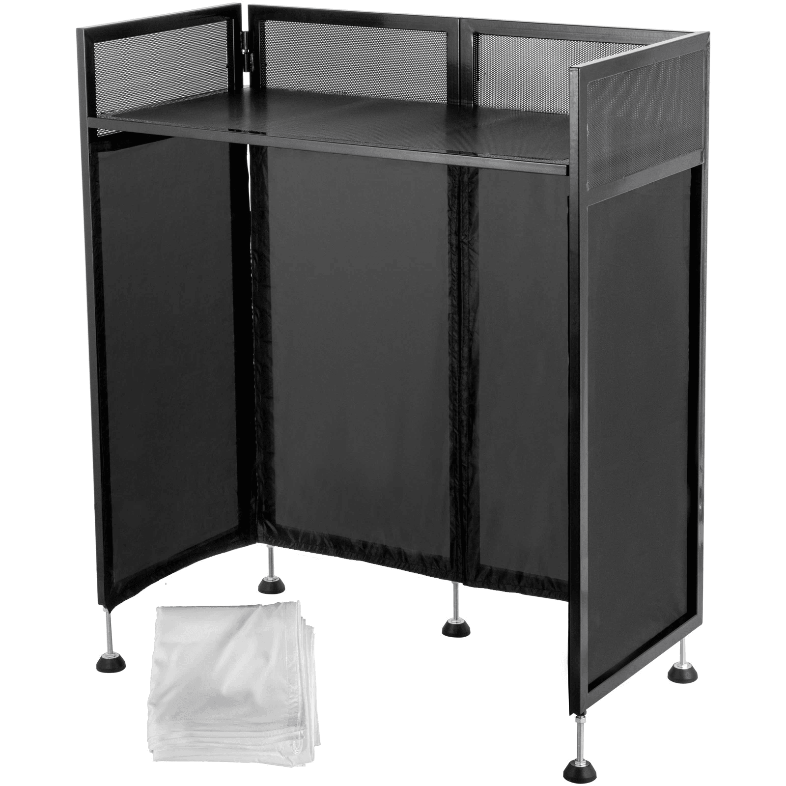 Foldable DJ Event Facade Booth, Black Scrim Metal Frame With Table Top, Ideal For Mobile DJs & Events Foldable DJ Event Facade Booth, Black Scrim Metal Frame With Table Top, Ideal For Mobile DJs & Events
