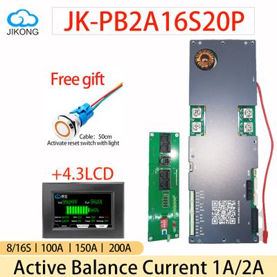 JK Inverter BMS Smart 8S 16S Li ion LiFePO4 BMS With 1A 2A Active Balance 100A 200A jk pb2a16s20p 4.3lcd