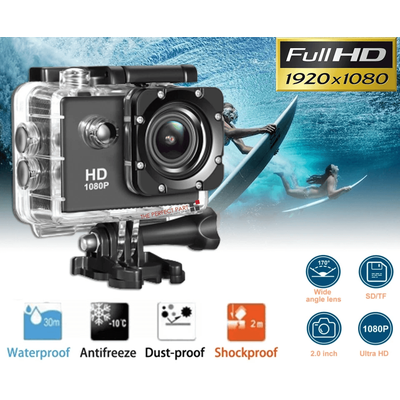 HD Action Sport Waterproof Camera, 20MP Camcorder Video Recorder With LCD, Diving Case & Accessories black