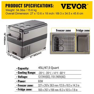 Portable Car Refrigerator Freezer Compressor Cooler For Camping 45l