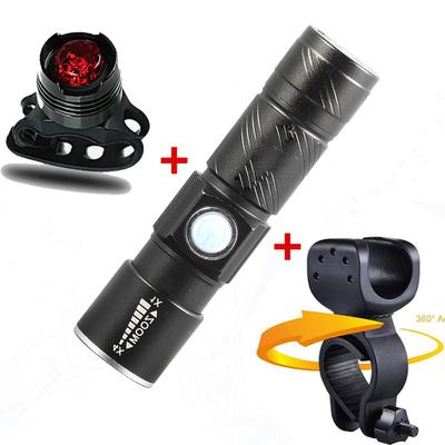 Lumen Bike Light Set USB Rechargeable LED Waterproof Super Bright Zoom Headlight Rear Light For MTB Road Bicycle 3 In 1 Black