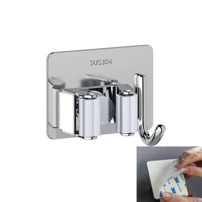 Home Storage Rack Bathroom Suction Hanging Pipe Traceless Hooks Wall Mounted Mop Organizer Holder Waterproof Broom Hanger silver Hook