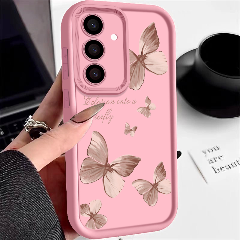Trendy Gold Butterfly TPU Phone Case Stylish Protective Cover For Samsung Galaxy pink for Samsung A52 A52s