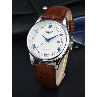 Automatic Man Watch, Waterproof Leather Watch For Men, Simple Date Mechanical Timepiece white Coffee Color