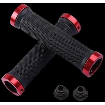 Non Slip Bicycle Rubber Grips With Double Aluminum Lock, Lock On Rubber Handlebar Grips For MTB, BMX & Road Bikes red