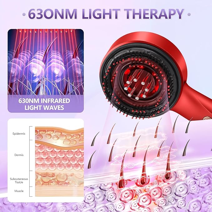 Electric Scalp Massage Comb With Red Light Therapy Hair Growth Stimulator & Oil Applicator For Anti Hair Loss Care red