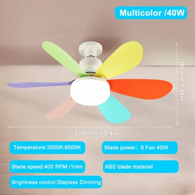 Smart LED Ceiling Fan Light, E26 E27 Base 2040W With Wireless Remote And 3 Lighting Modes For Living Room & Home 52cm Colourful