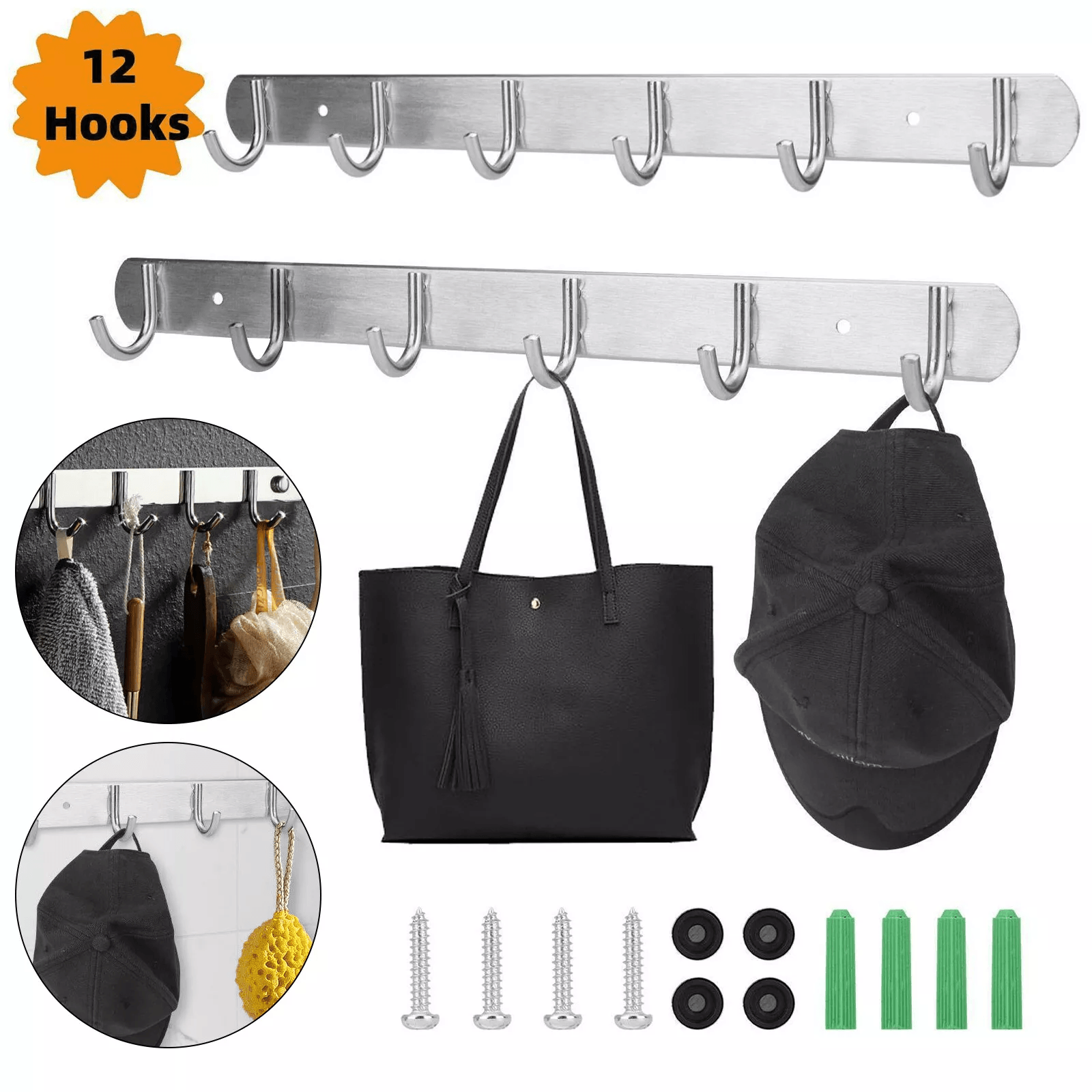 Wall Mount Rack For Keys, Towels, Coats, Hats & Bags, Metal Hanger Holder Wall Mount Rack For Keys, Towels, Coats, Hats & Bags, Metal Hanger Holder