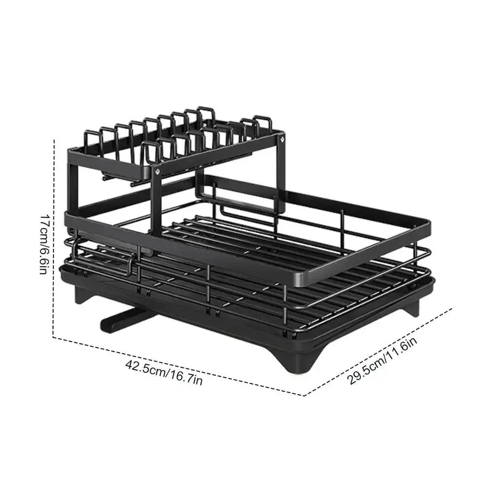 Adjustable Over Sink Dish Drying Rack With Drainboard And Cutlery Storage For Kitchen Counters black a