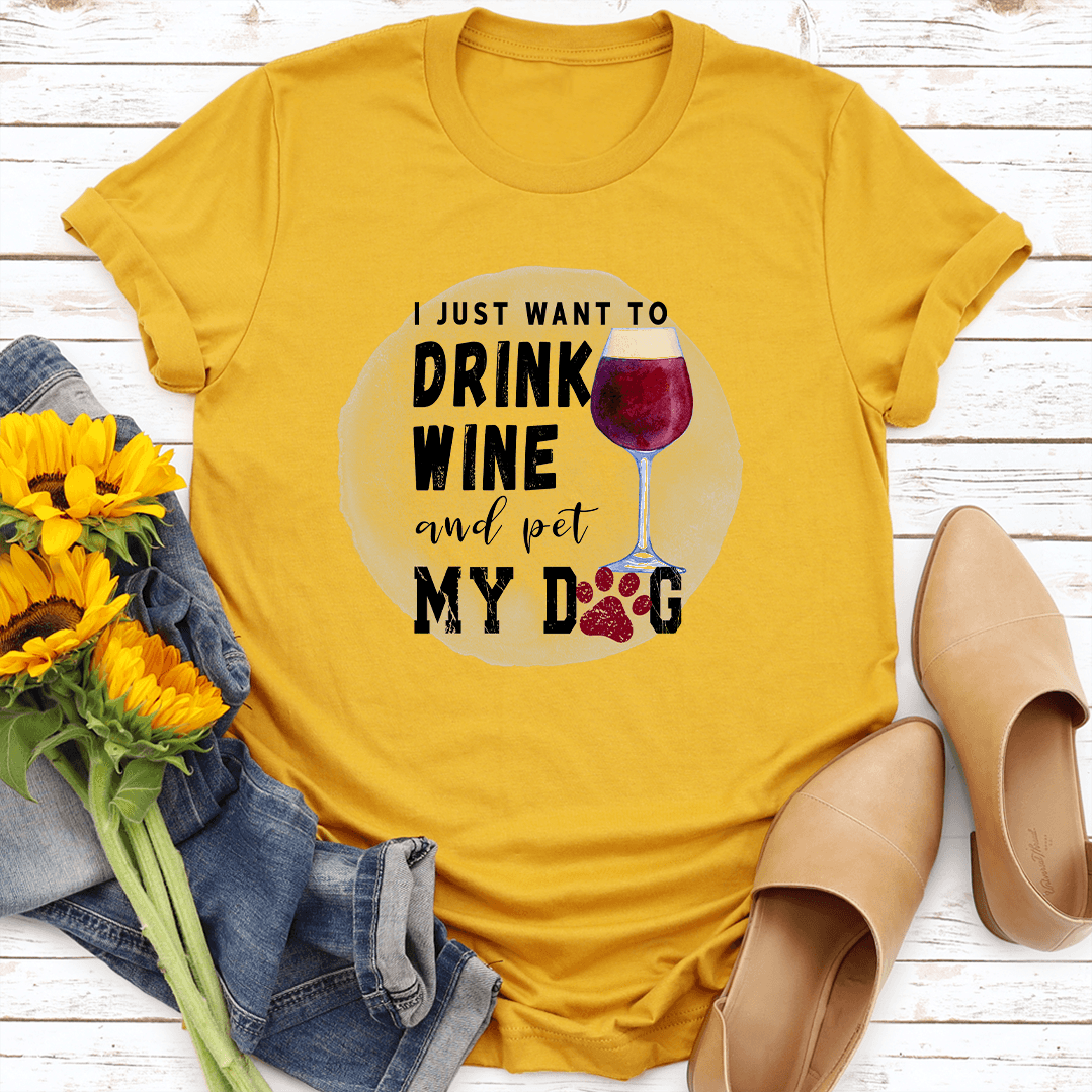 I Just Want To Drink Wine And Pet My Dog Tee 3XL Athletic Heather