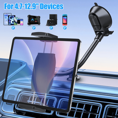 Car Tablet Holder For IPad & Phone, Dashboard Windshield Mount With Gooseneck Arm Car Tablet Holder For IPad & Phone, Dashboard Windshield Mount With Gooseneck Arm