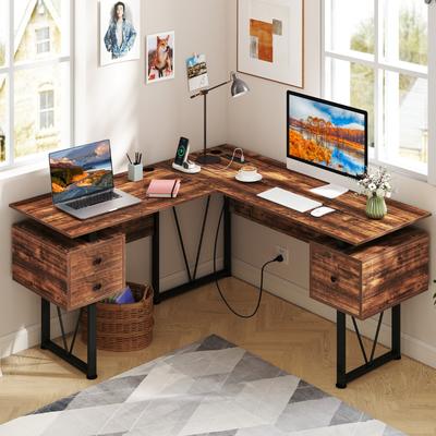 L Shaped Computer Desk With Power Outlets & 3 Storage Drawers Sturdy Corner Workstation For Home Office L Shaped Computer Desk With Power Outlets & 3 Storage Drawers Sturdy Corner Workstation For Home Office