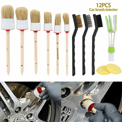 Car Detailing Brush Kit Boar Hair, Auto Interior Exterior Wheel Cleaning Set Car Detailing Brush Kit Boar Hair, Auto Interior Exterior Wheel Cleaning Set