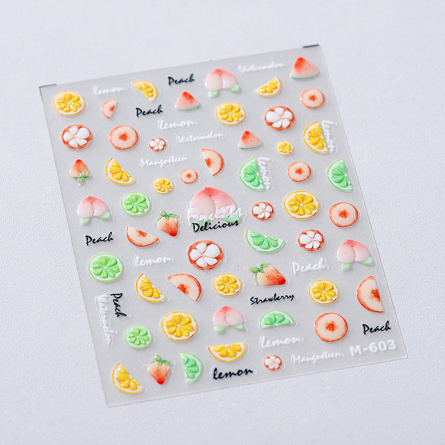 1 Piece Kawaii Red Cherry Bow Nail Stickers 5D Cute Fruit Design Adhesive Decorative Stickers For High Quality Nail Art m603
