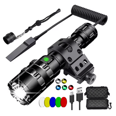 Tactical LED Hunting Flashlight L2 18650 Waterproof With Gun Mount And USB Rechargeable Switch Tactical LED Hunting Flashlight L2 18650 Waterproof With Gun Mount And USB Rechargeable Switch