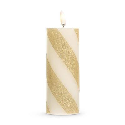 RAZ Imports 42945 - 5" x 2" Gold/White Stripe LED Wax Candle