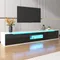 Anajqaqia Meuble TV 180x35x30 cm, meuble TV haute brillance avec éclairage LED à couleur changeante, meuble bas moderne, noir blanc