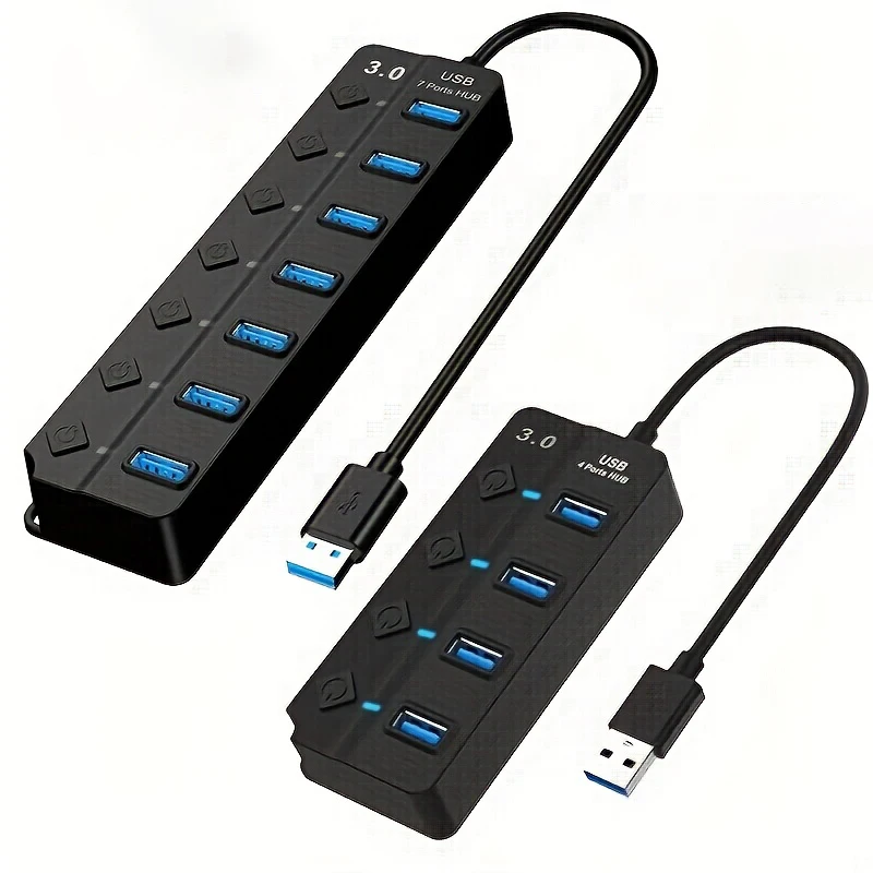 USB HUB 3.0 Multiprise Hochgeschwindigkeits-Splitter 4/7 Ports 5 Gbit/s Hub Netzteil mit Schalter Langes Kabel mit mehreren Expander-Hubs Image