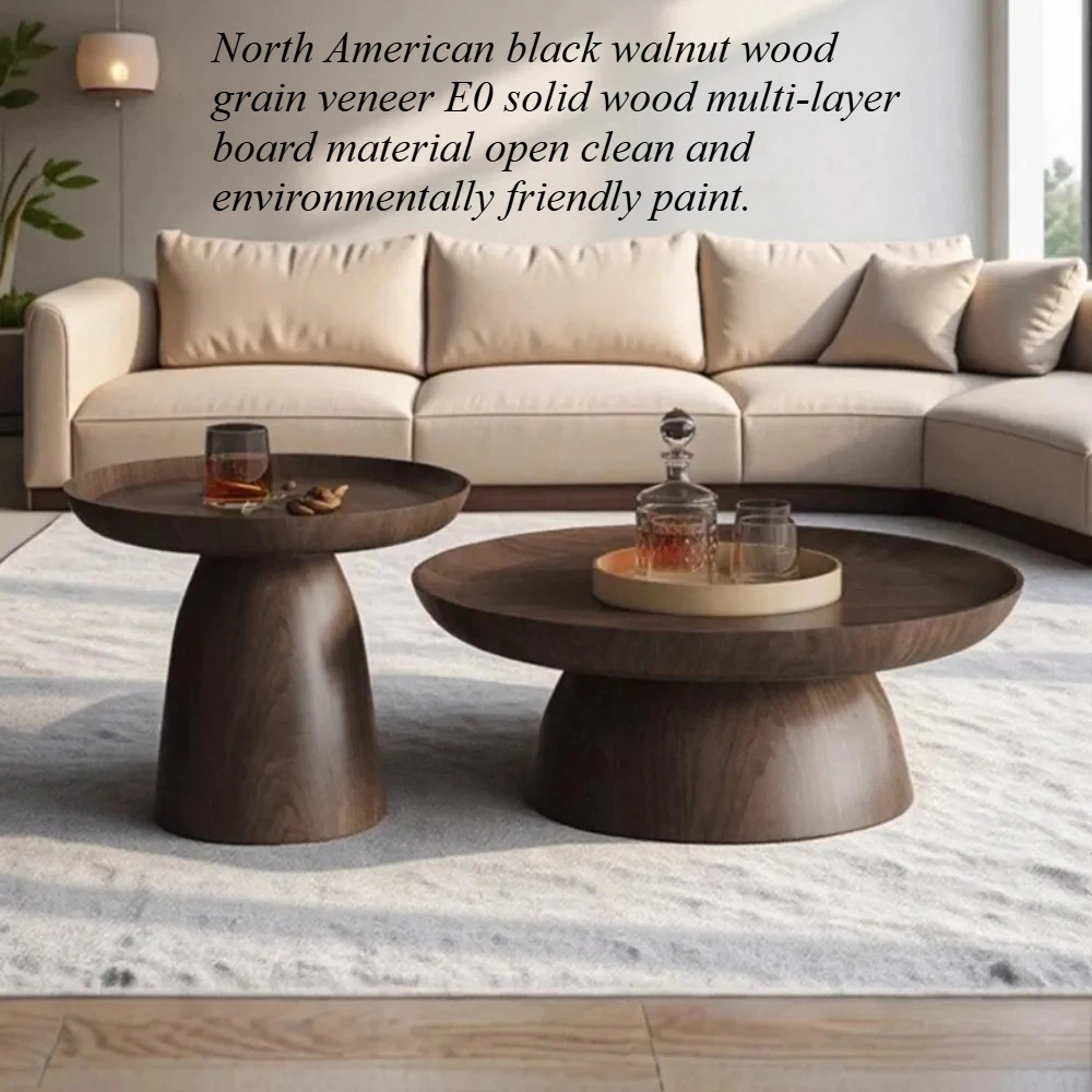 Runder kreativer Couchtisch aus schwarzem Walnussholz, kombiniertes Design, integriertes Design, minimalistisches Möbelzubehör Image