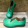 Big Head Cat Claws Dekoration Toe Herren Lederschuhe Weiches Leder Schnürung Grün Sommer Frühling Herren Stilvolle flache Freizeitschuhe