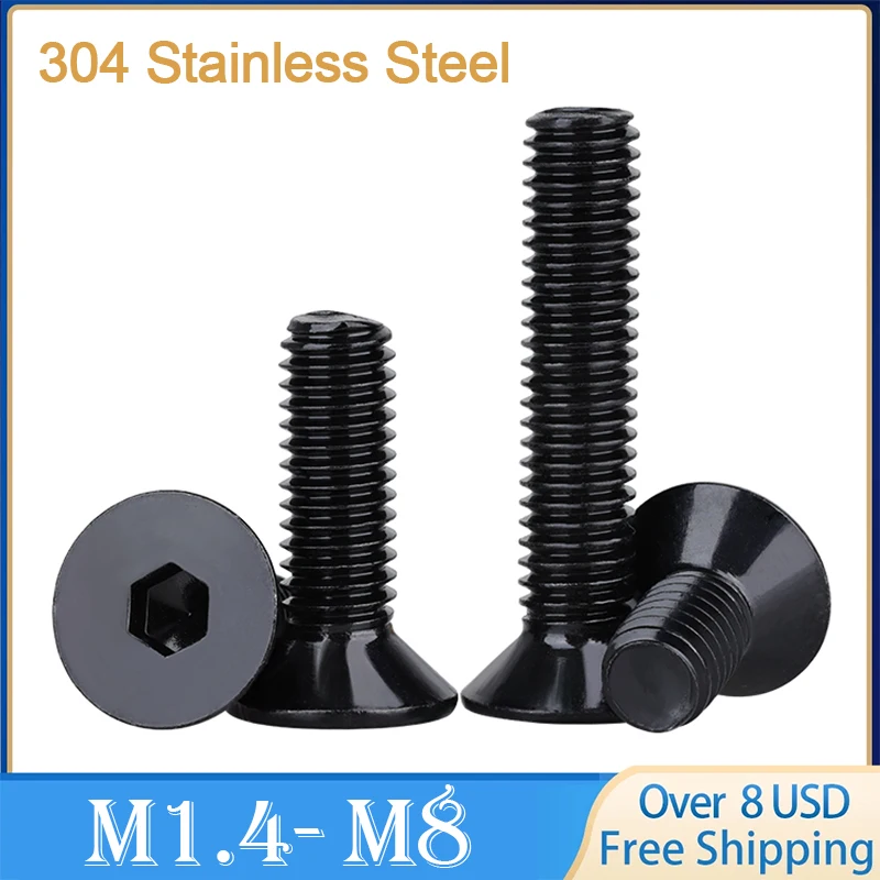 M2 M2,5 M3 M4 M5 M6 M8 Schwarz verzinkter verzinkter 304-Edelstahl-Innensechskantschraube mit flachem Senkkopf DIN7991 Image