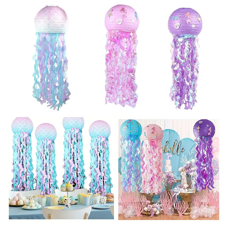 Quallen-Papierlaternen-Set mit Ozeanmotiv, hängende Partydekorationen für Geburtstage, Junggesellenabschiede, Unterwasserfeiern Image