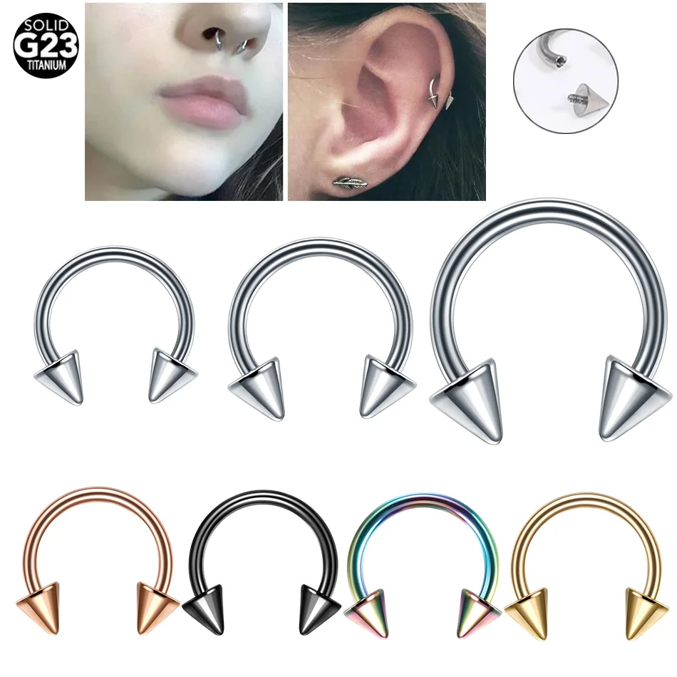1PC Titan 16G Septum Hufeisen Ring Nase Rund Barbell Ring Knorpel Augenbraue Lippe Piercing Körper Schmuck 6mm/8mm/10mm Image