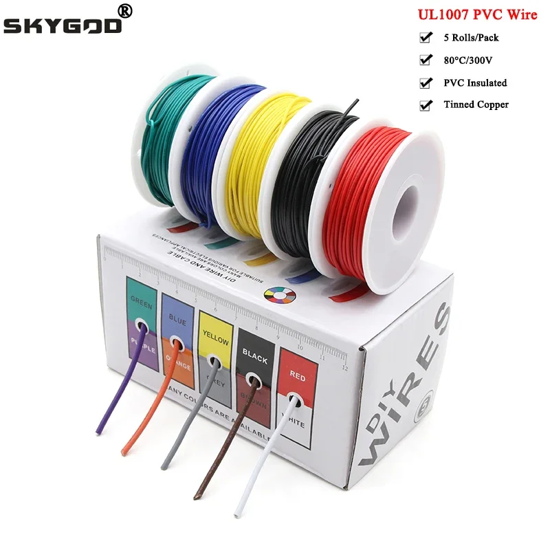 (5 Farben Mix Kit) UL1007 Draht PVC Isolierung verzinntes Kupferkabel verseilte elektrische Leitung 30/28/26/24/22/20/18/16 AWG PCB-Draht Image