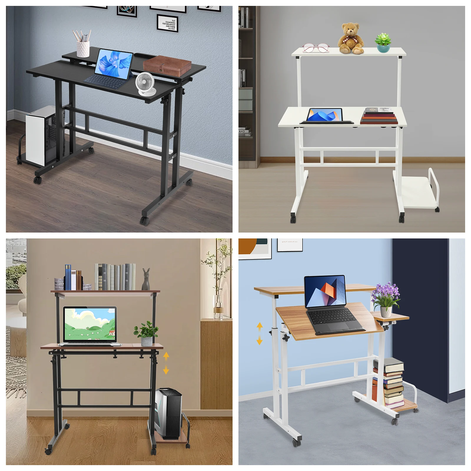 Moderner, multifunktionaler, faltbarer Schreibtisch, bodenstehender Computertisch, verstellbarer Computertisch