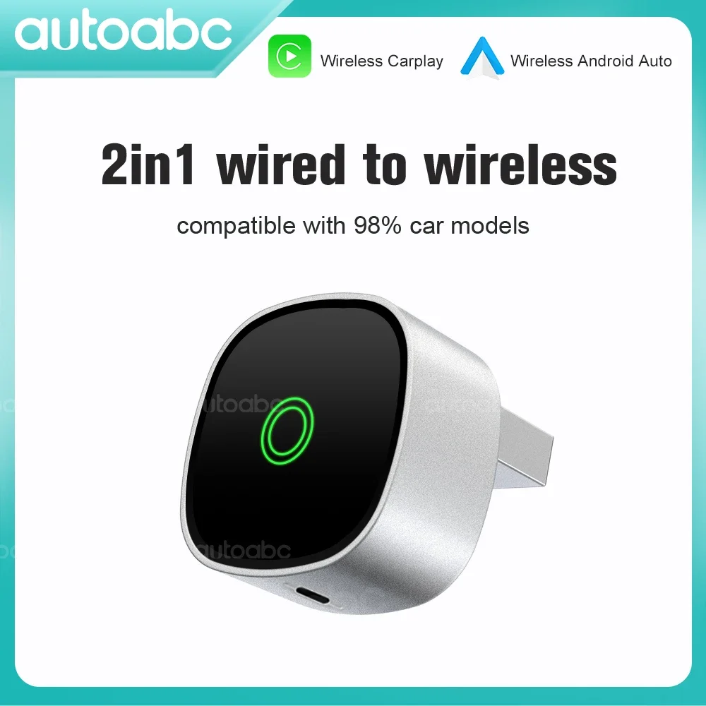 AUTOABC 2025 Neuer 2-in-1 kabelloser CarPlay-Adapter, Stecker und Stecker, automatische Verbindung, keine Verzögerung, wandelt kabelgebunden in kabellos um Image