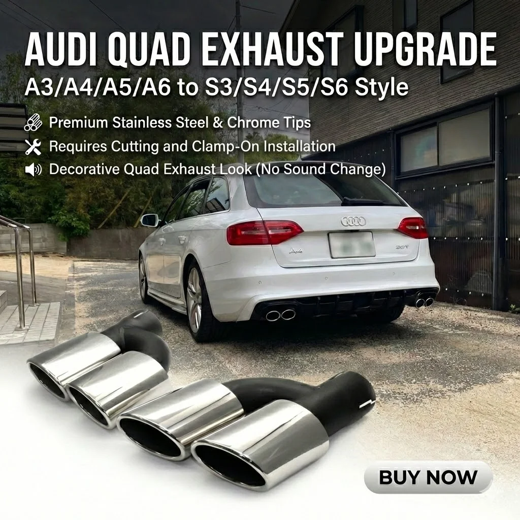 Edelstahl-Auspuffblenden für Audi A4 B8 B9 A5 A6 C7 A7 – Upgrade auf S4 S5 S6 S7 Optik, 58mm Einlass, Dual-Auspuffdüse Image